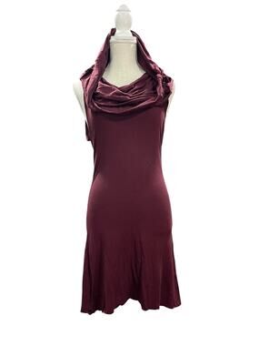 Caravucci Fairy Grunge Hooded Cowl Neck Mini Dress Tunic L Burgandy